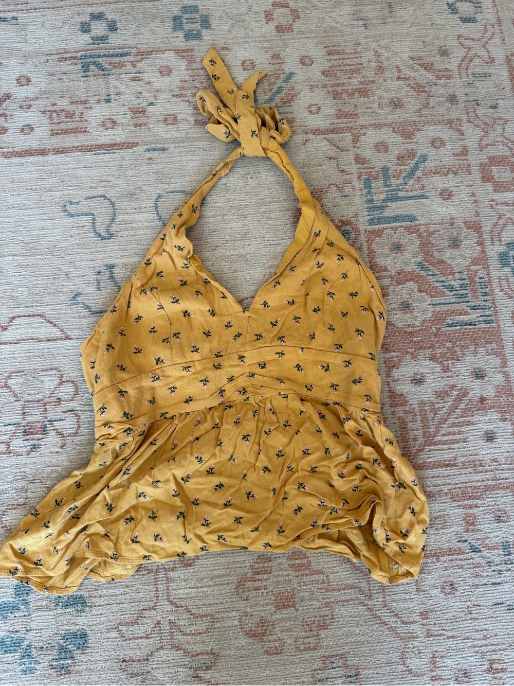American Eagle Outfitters Mustard Yellow Floral Halter Top